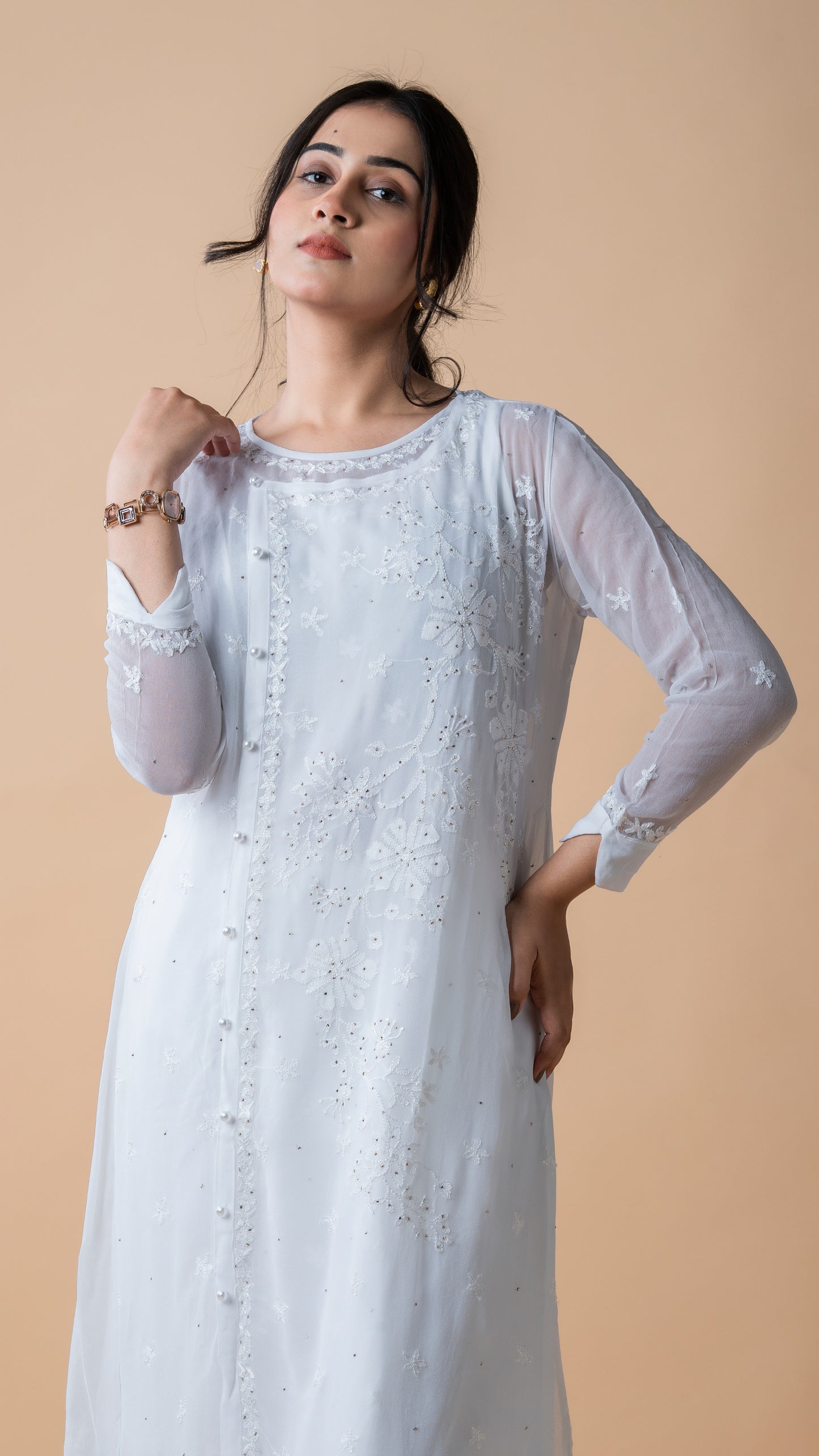 Side Button Georgette Kurta