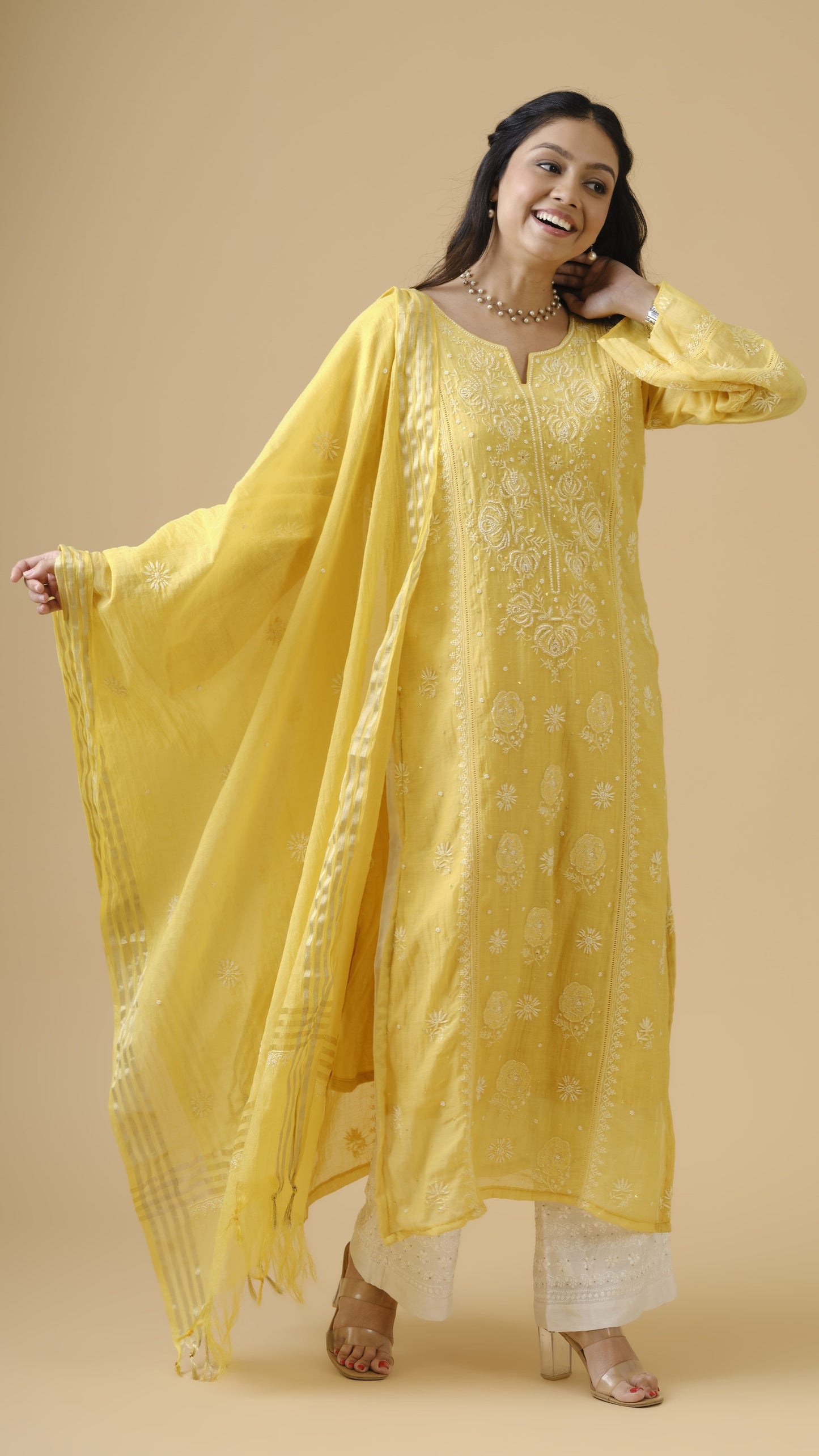 Mulmul Kurta & Dupatta Semi Stitched Set