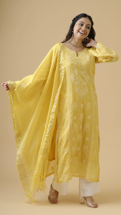 Mulmul Kurta & Dupatta Semi Stitched Set