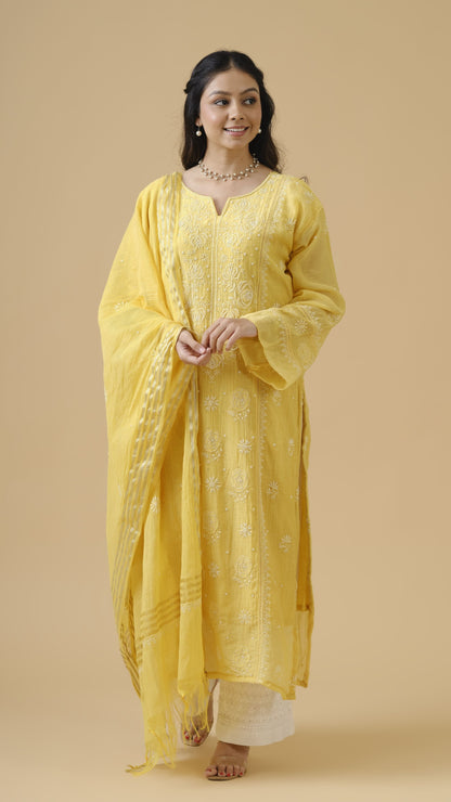 Mulmul Kurta & Dupatta Semi Stitched Set