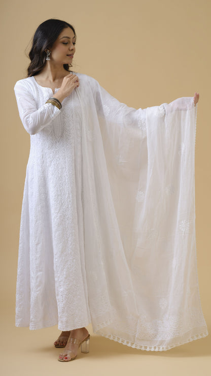 White Mulmul Anarkali