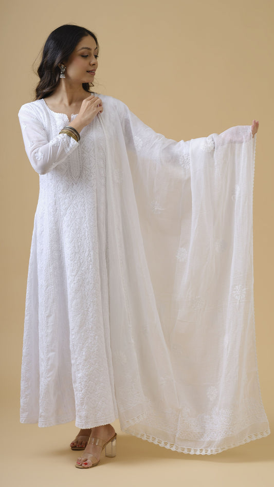 White Mulmul Anarkali