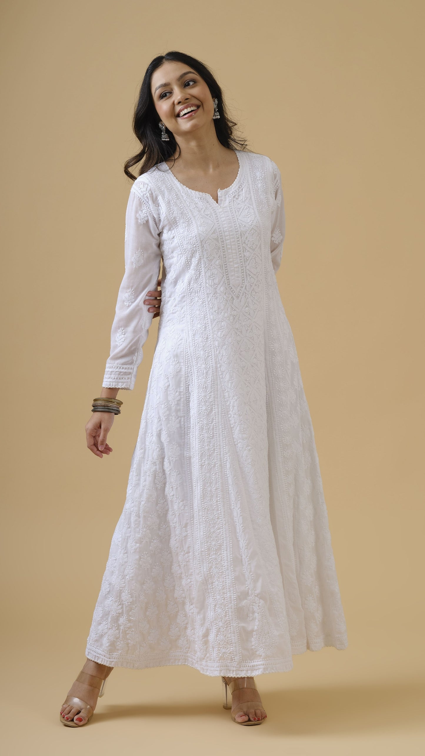 White Mulmul Anarkali